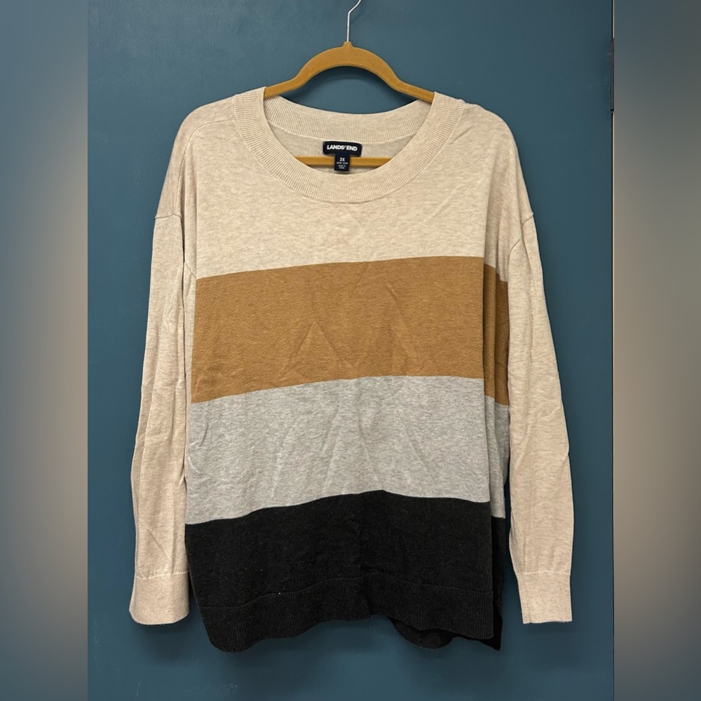 Lands End Color Block Pullover Sweater 2X